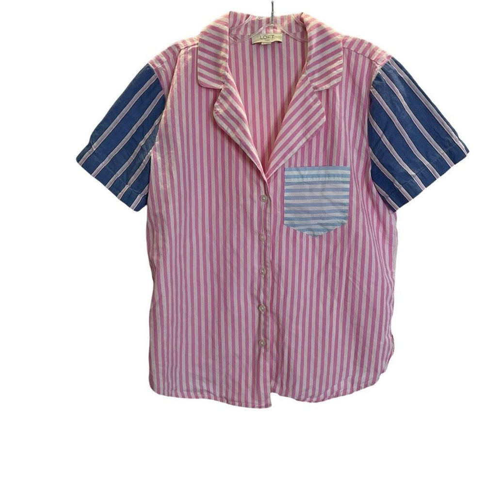LOFT Pink and Blue Striped Sleep Shirt